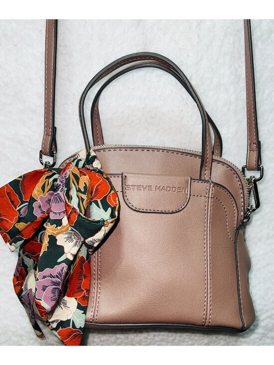 Steve Madden Handbags - Steve Madden Mini Crossbody Bag w Floral Scarf Accent Adjustable Strap Taupe